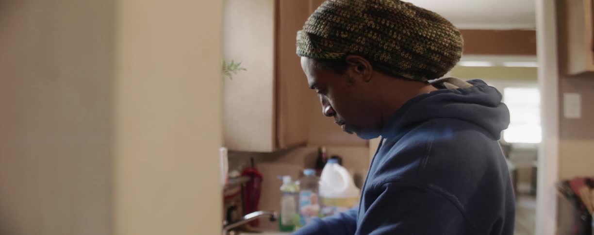 Man cooks in a kitchen