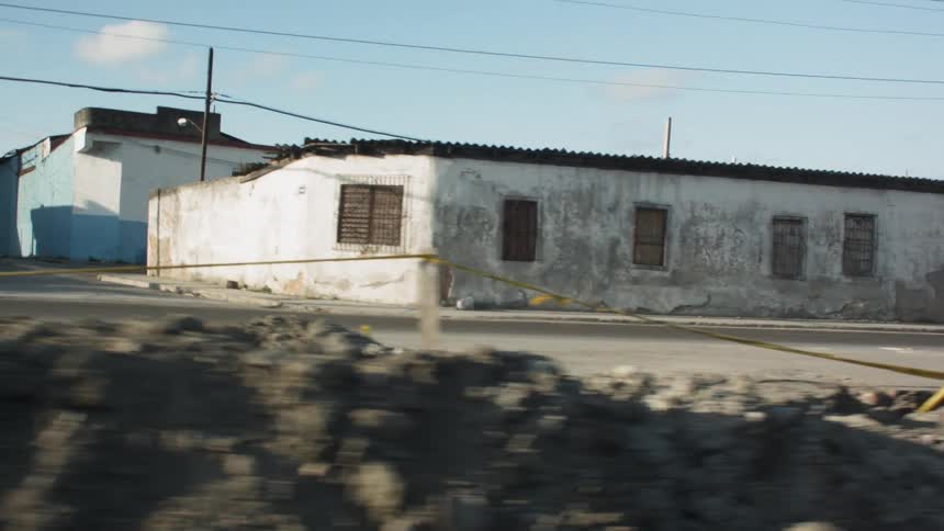 Road construction in run down town