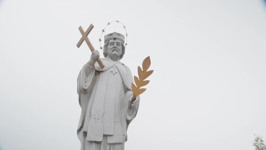 Religious statue along a bridge