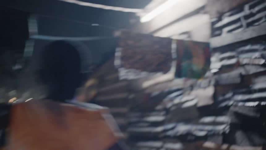 Boy running looks over shoulder