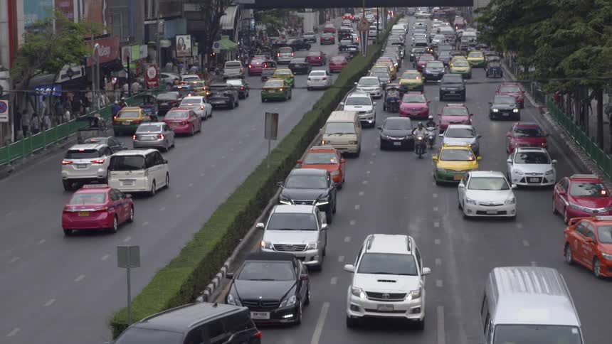 The roads are full of cars in the city