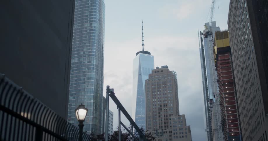 Tall buildings at dusk