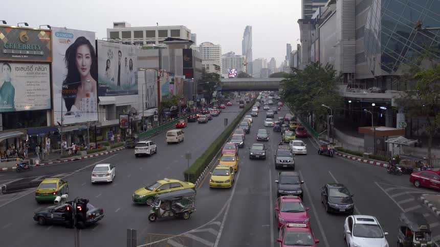 The intersection has heavy traffic