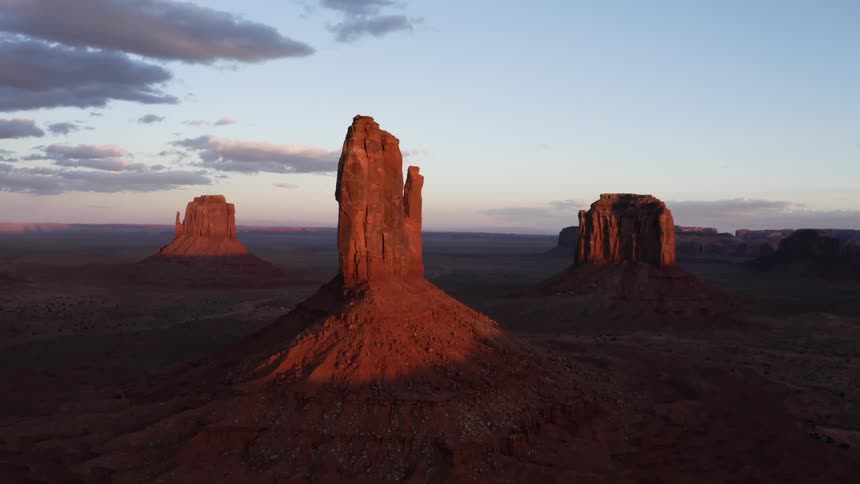 Wide aerial view of desert rock formations