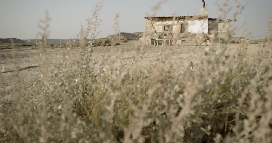 Flat building sits in a field