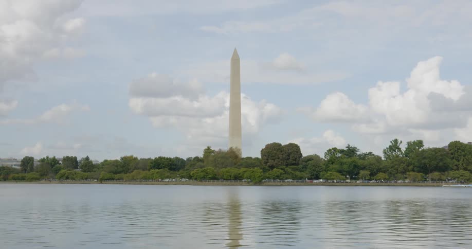 Water flows in front of the washington monument