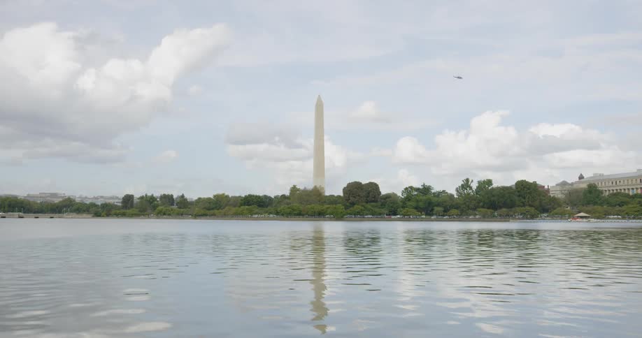 Water flows in front of the washington monument