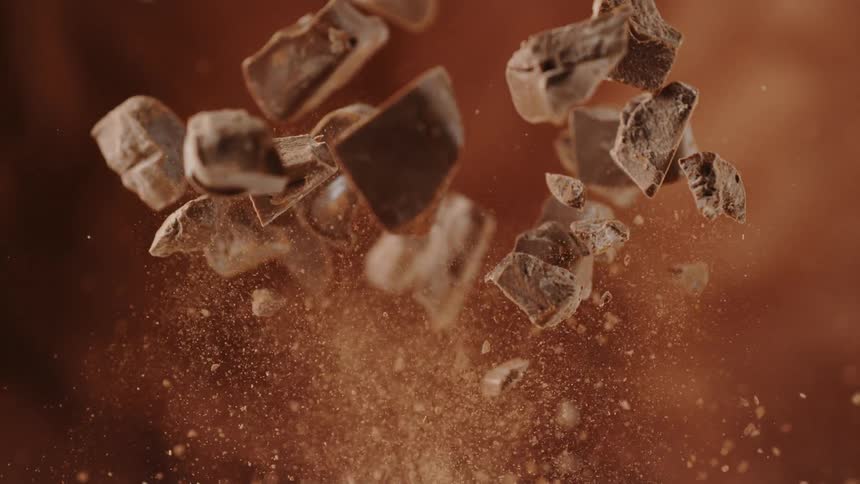 Chunks of chocolate are tossed into the air