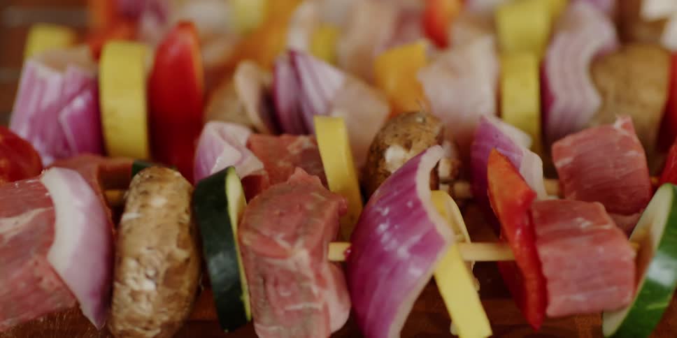Raw skewers ready to be grilled