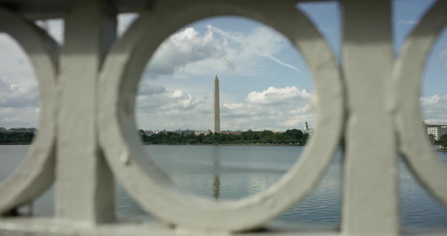 The washington monument is past the water