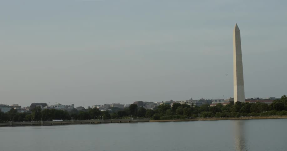 Water flows in front of the washington monument