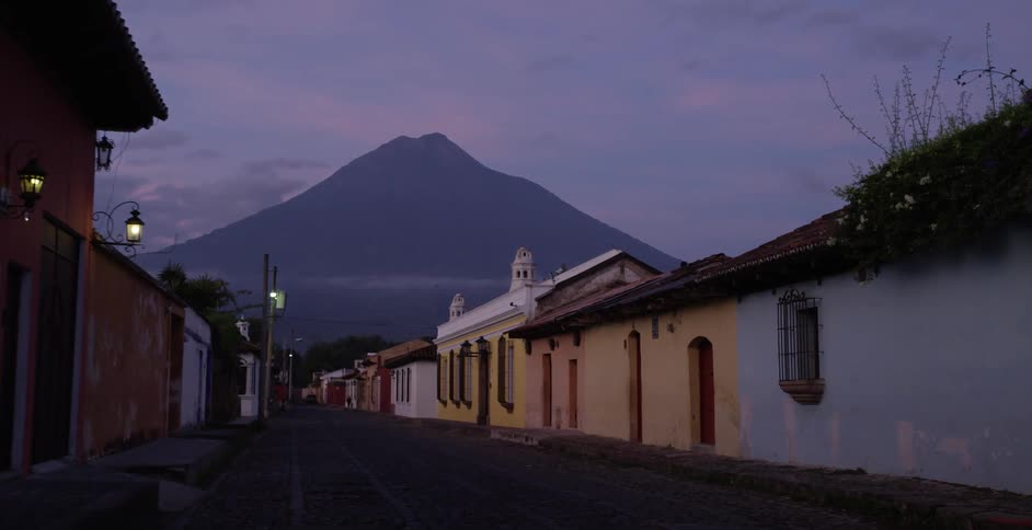 A mountain viewed from a city street