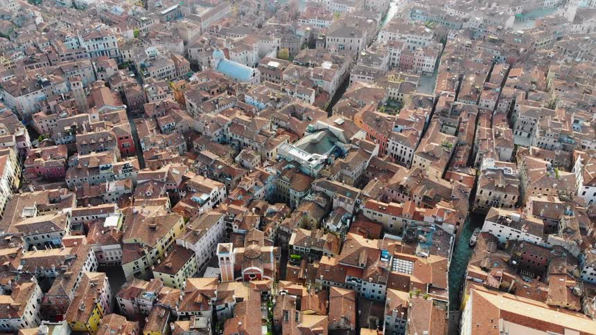The city is full of buildings close together