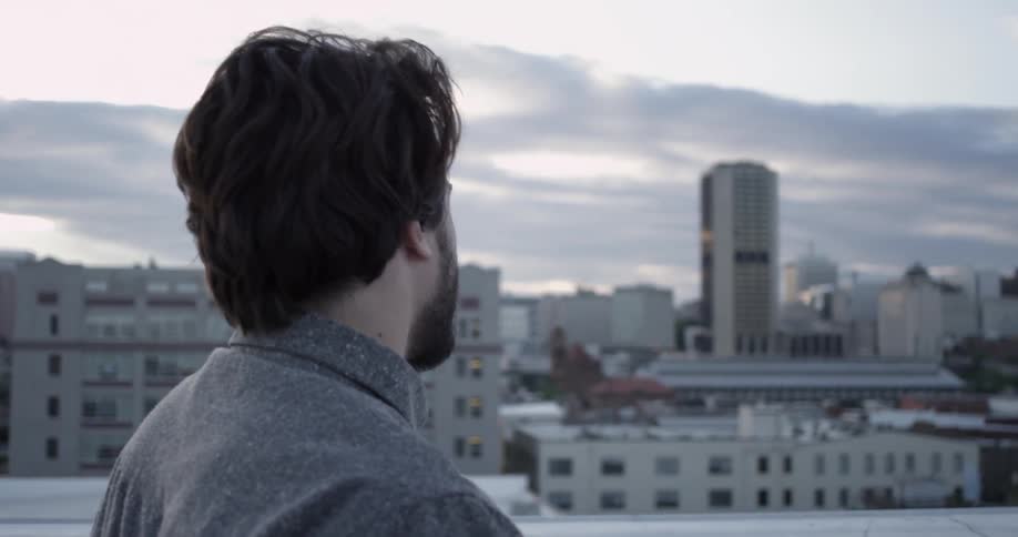 A man observes a cityscape