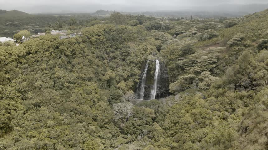 Waterfalls flow over a cliff in the wilderness