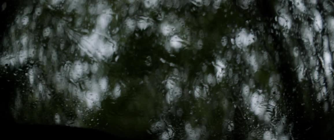 Rain covers a car window