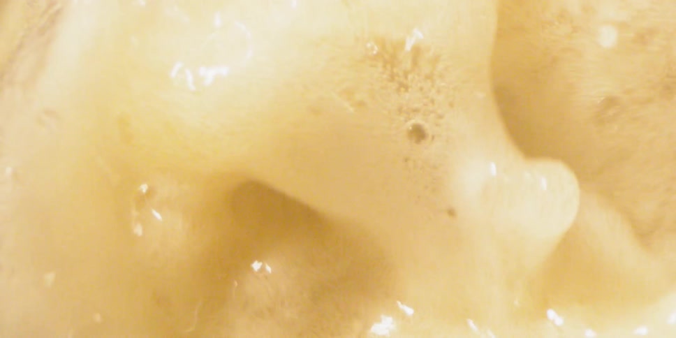 Beer is flowing into a mug on a countertop in daylight