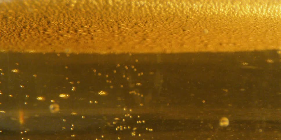 Bubbles float up in the liquid