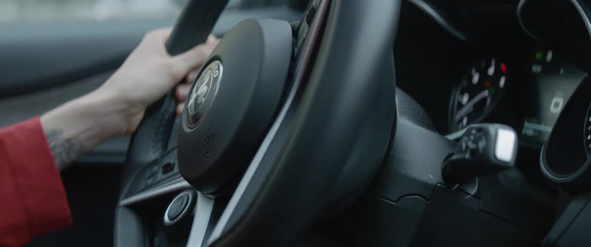 A woman steers the car