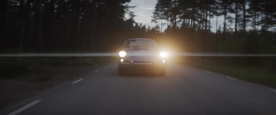 Car driving at night through the forest