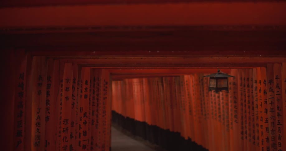 Lantern hangs in a tunnel