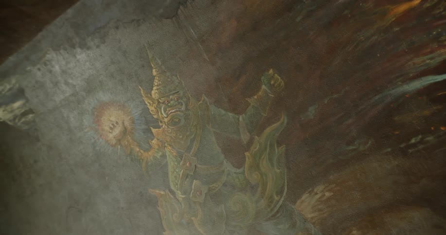 A painting of a mythical creature is displayed