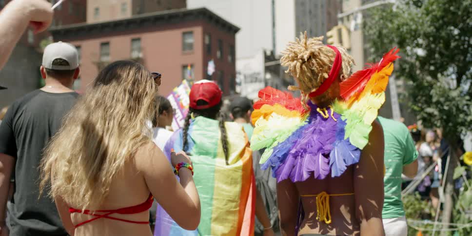 People march in a pride parade