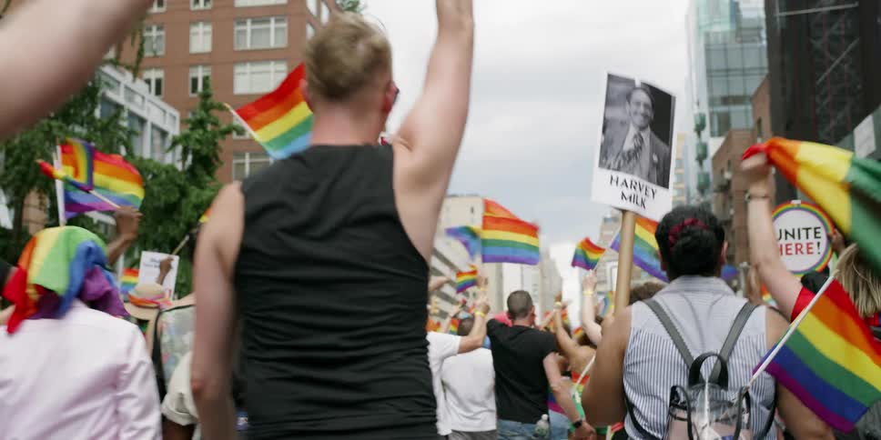 People march in a pride parade
