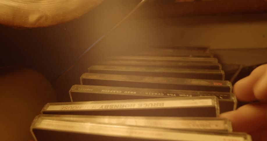 A person flips through a cd collection