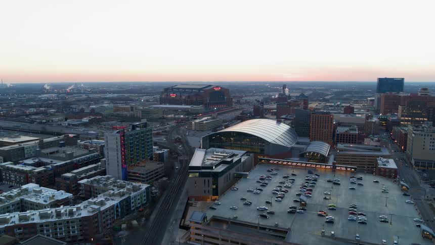 Sun sets over a large city