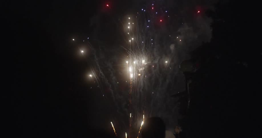 Fireworks explode in the night sky