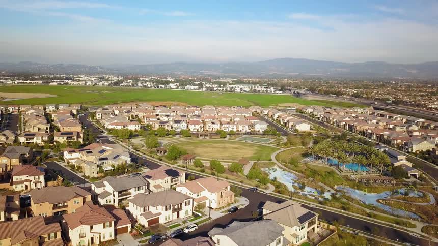 Houses sit in a neighborhood