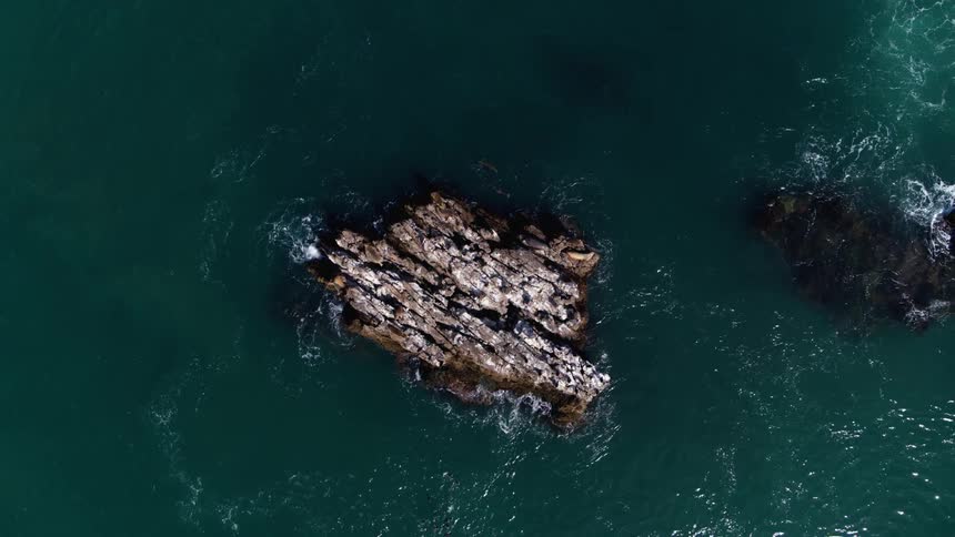 The rocks are pointing out of the water on the coast