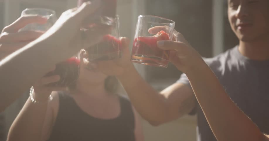 Group of friends having a backyard party