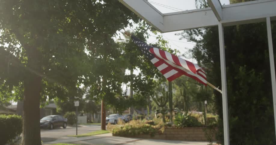 The flag is blowing in the wind