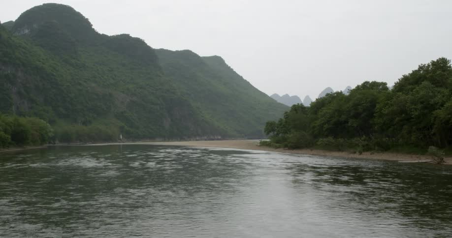 Water flows on a mountain lake