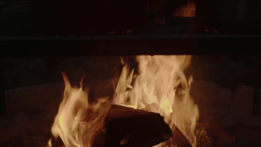 A roaring fire