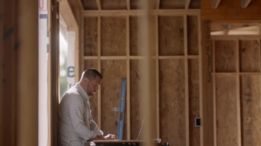 A man works at a construction site