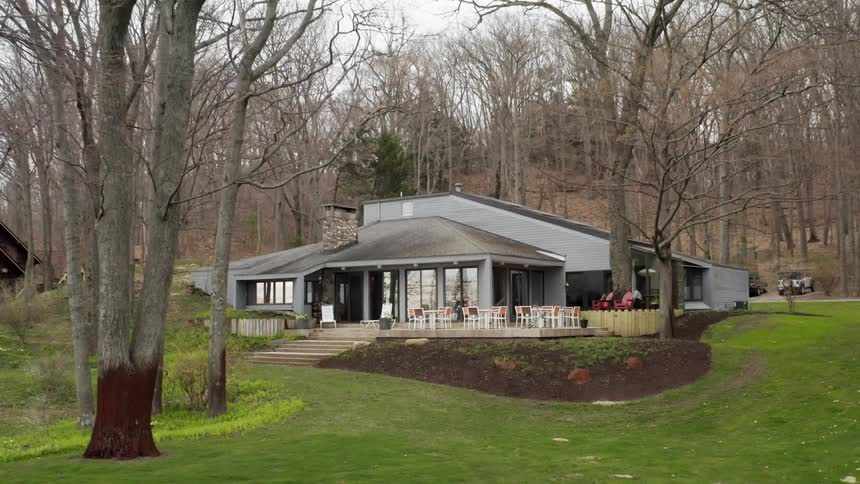 The yard is empty by the house