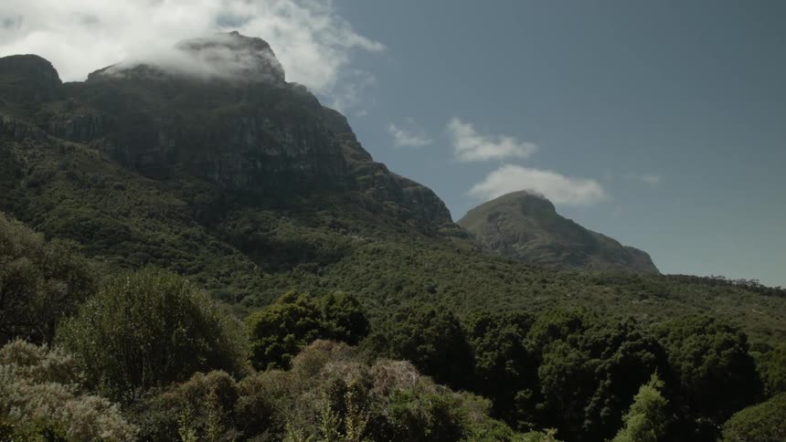 Clouds float over mountains in the wilderness