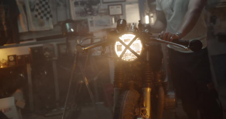 A motorcycle headlamp is turned off