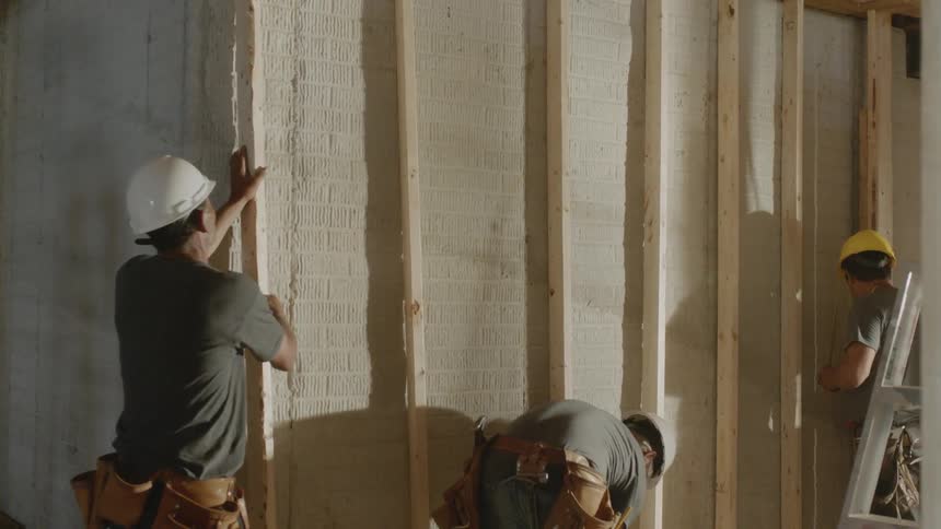 Men work at a construction site