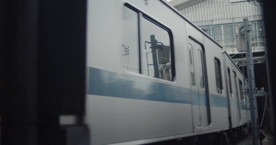 Train is traveling through the station