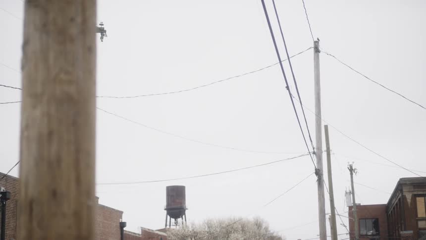 Power lines hang above the road