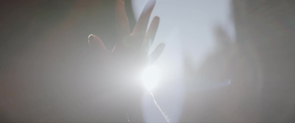 A person reaches their hand up towards the sunlight