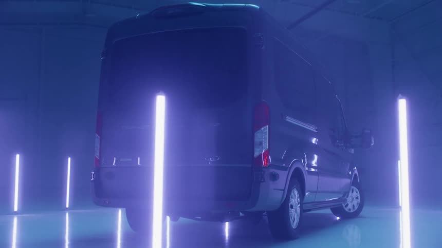 Strip lights illuminate a utility van