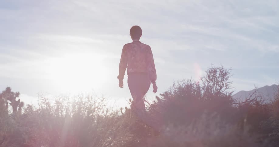 A woman walks through the brush