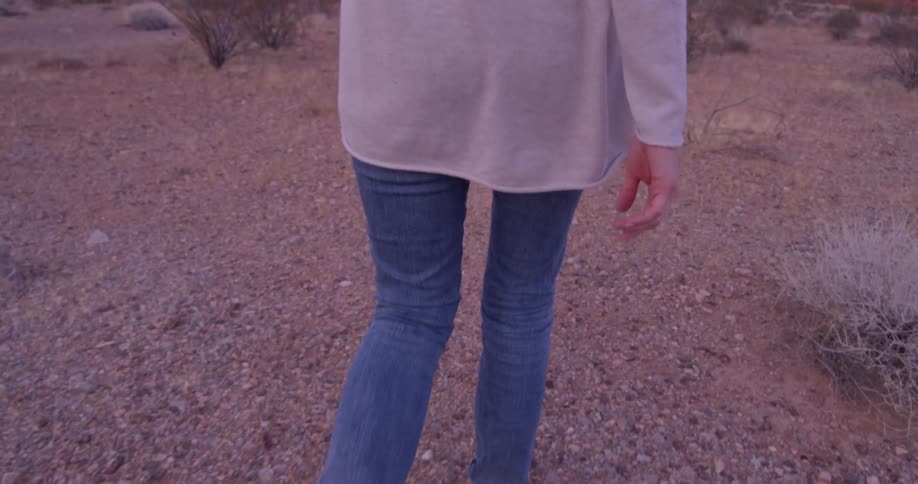 A woman walks in a desert