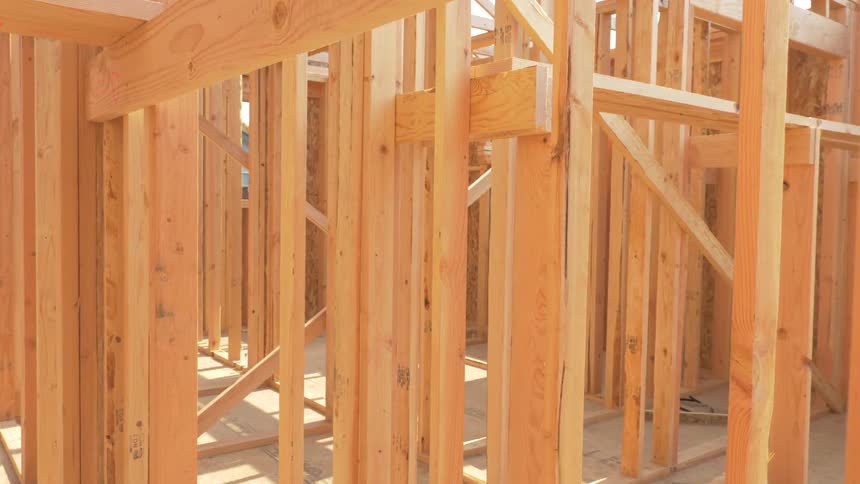 The wooden beams are set on the home
