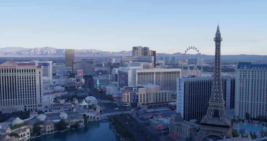 Las vegas casinos are shown at dawn